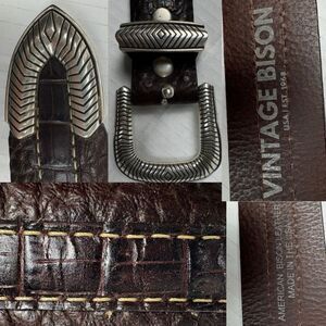 Vintage Bison Coloma Brown 5162 Leather Buckle Belt USA Croc Emboss M Sz 42 $112